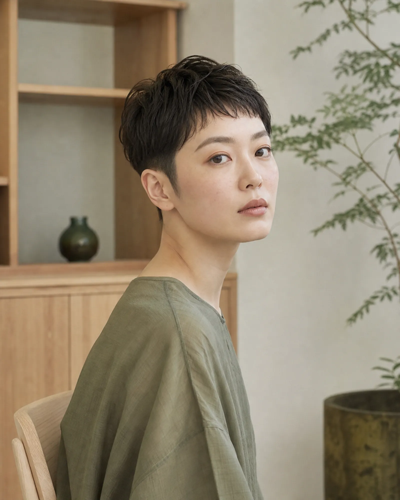 ピクシーカットの日本人モデル