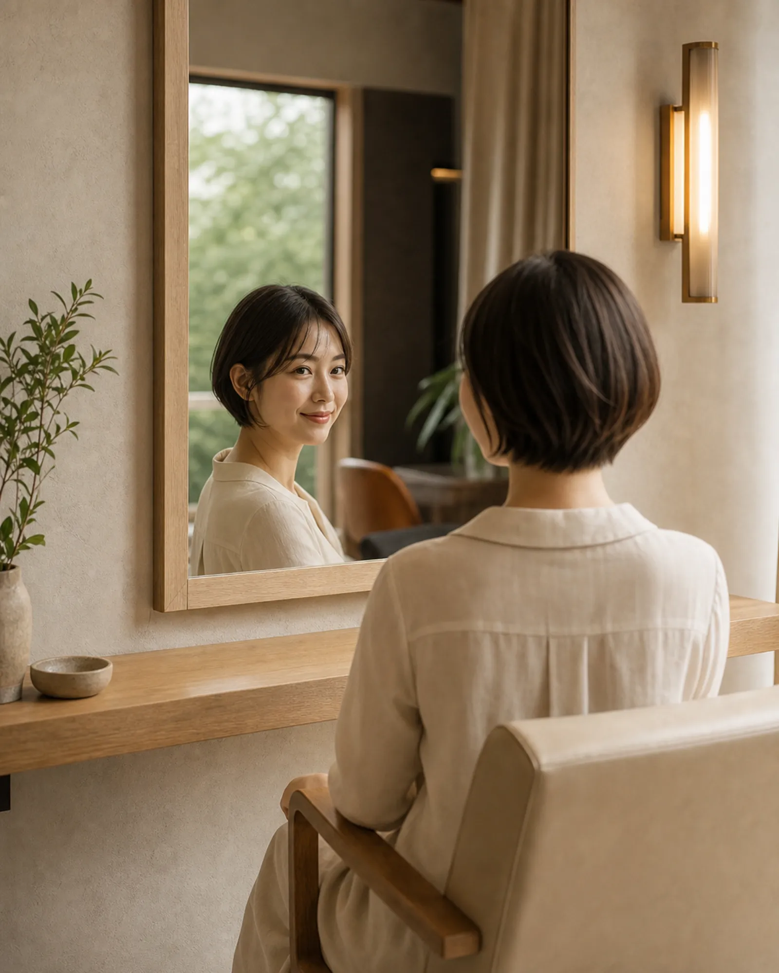 サロンで整えられた日本人女性のショートヘア