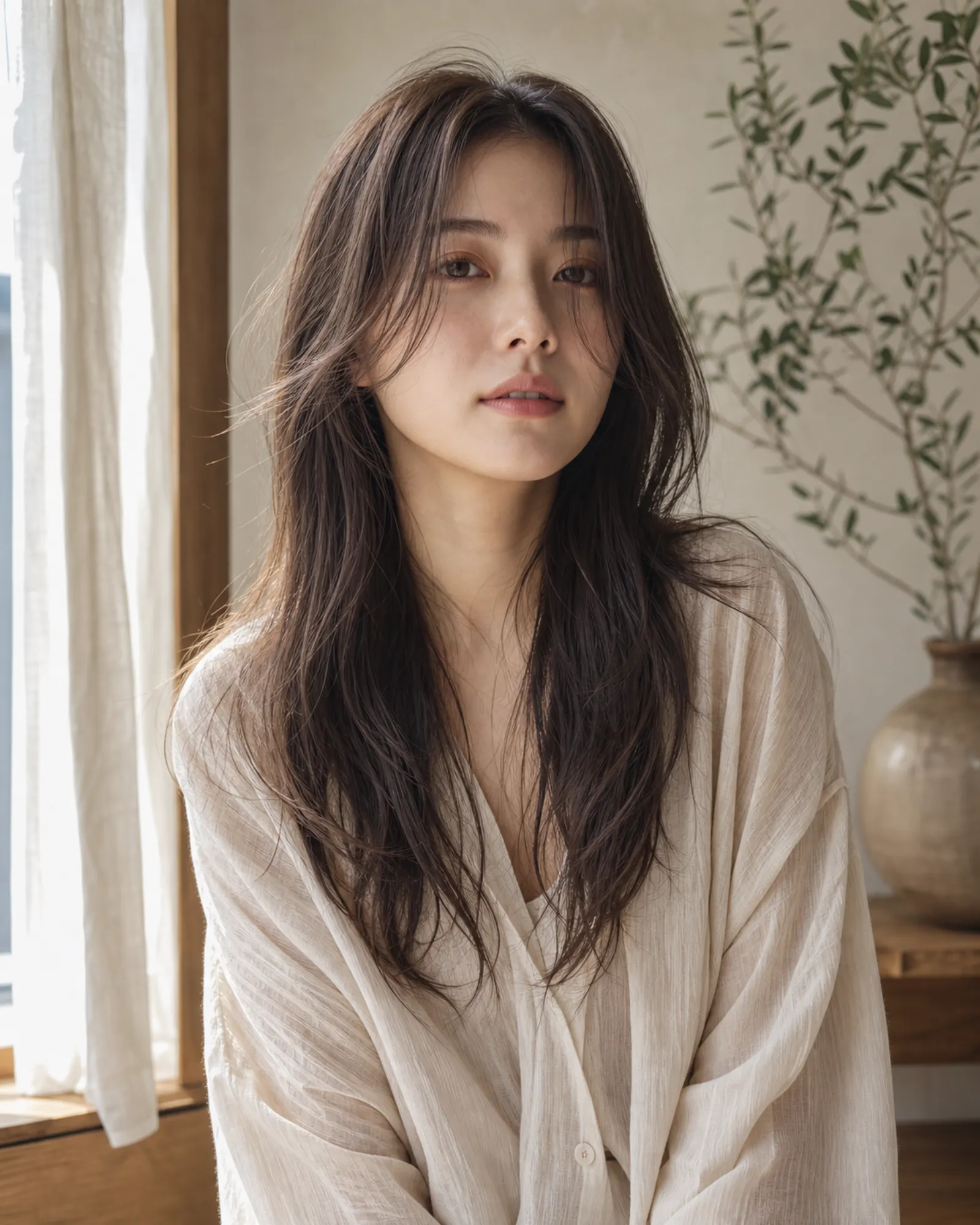 ロングヘアの日本人モデル